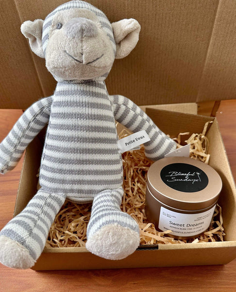 Monkey Cotton Knit Toy and Candle Gift Set