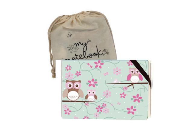 Bobble Art Notebook in Linen Bag - Owl