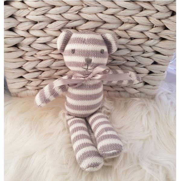 Petite Vous Grey Stripe Rattle - Benji Bear